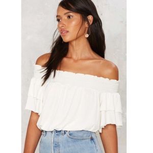 Nasty Gal Off the Shoulder White Crop Top Size S